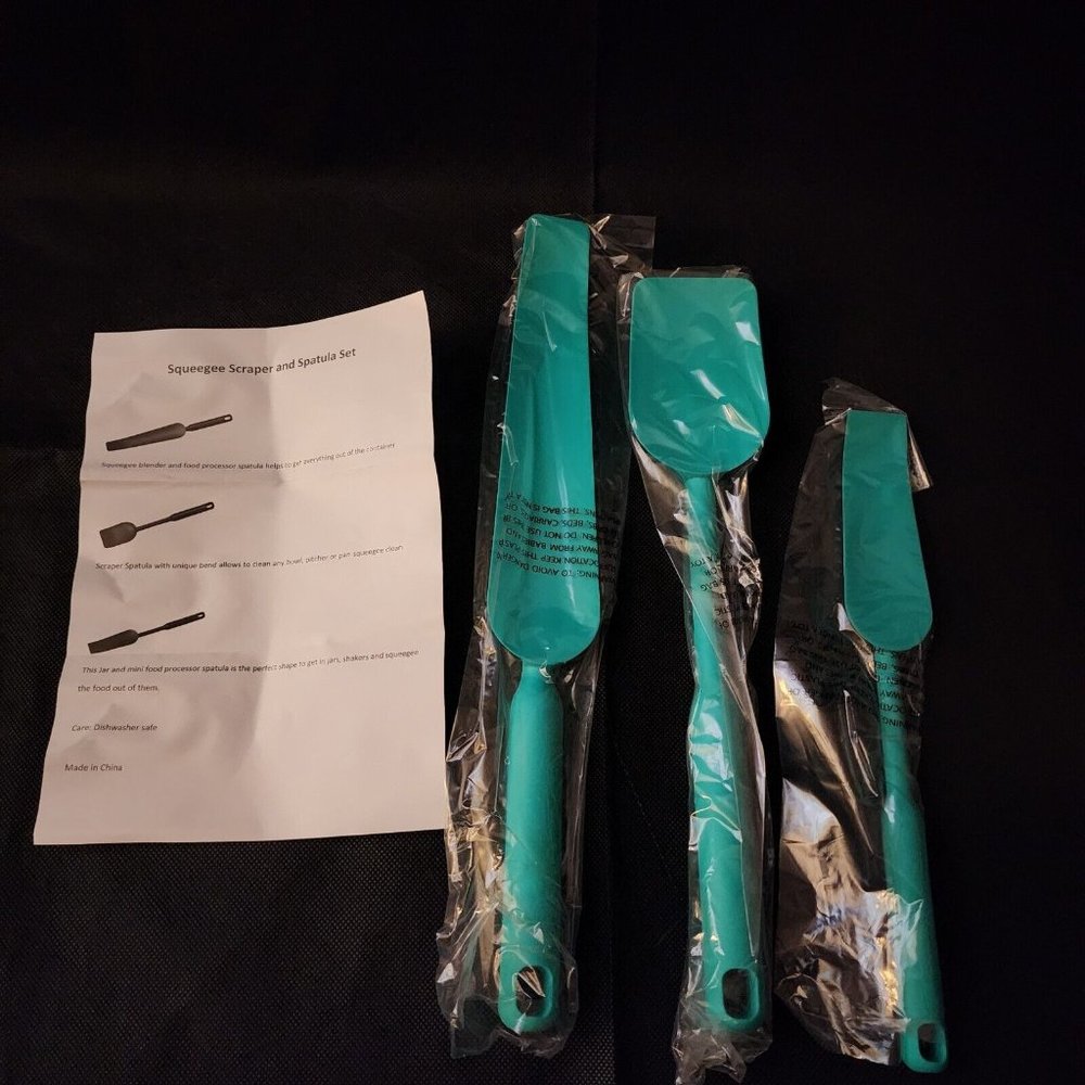 3-Piece Squeegee Scraper Spatula Set Teal Silicone Kitchen Cooking New